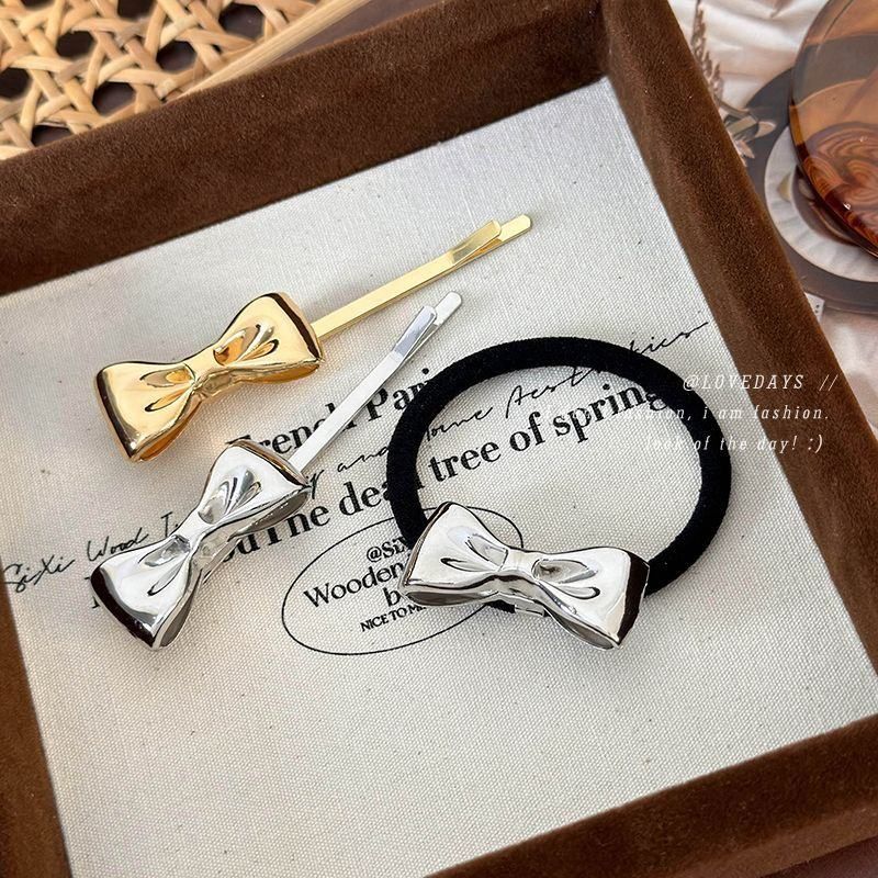 金属蝴蝶结一字发夹发圈女2024新款高级感刘海夹前额无痕发夹发饰