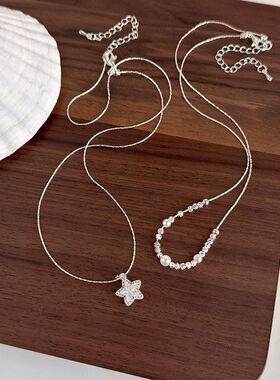 精致百搭锆石星星碎银双层叠戴项链女设计感轻奢时尚颈链毛衣链