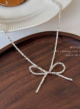 春夏小清新爆闪碎银子蝴蝶结项链ins小众日韩锁骨链颈链轻奢配饰
