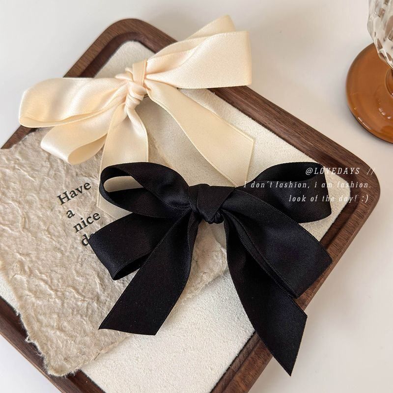 明星巴黎时装周同款法式缎面蝴蝶结发夹侧边双马尾鸭嘴夹发饰头饰