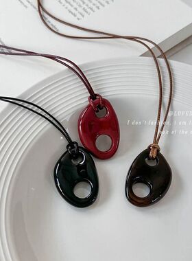 猪鼻子树脂吊坠长款黑绳项链女复古个性百搭时尚颈链气质锁骨链潮