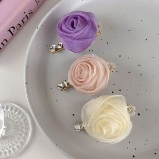 流光仙纱~手工玫瑰花发夹女刘海夹后脑勺发饰头饰甜美边夹顶夹女