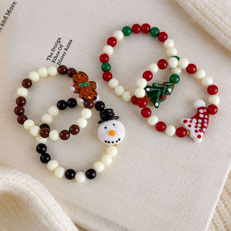 圣诞手链可爱圣诞老人姜饼人串珠手串平安夜礼物闺蜜手链手饰饰品