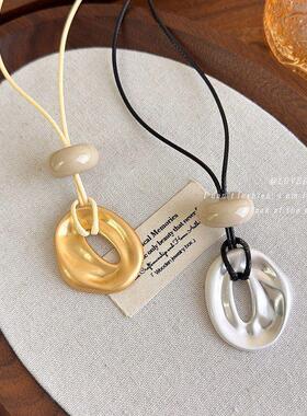 简约几何不规则吊坠项链小众个性设计哑光线绳长款可调节配饰链