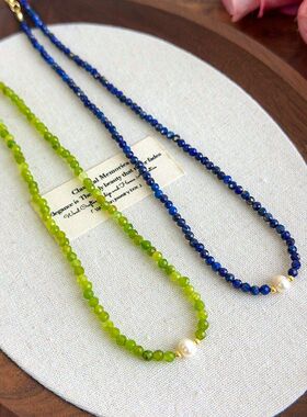 淡水珍珠项链女克莱因蓝青金石锁骨链轻奢高级感串珠颈链2026新款