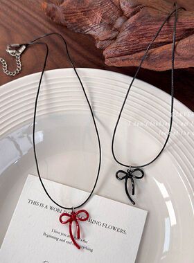简约百搭安可拉红色蝴蝶结项链女秋冬气质高级感锁骨链ins风颈链