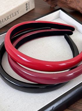 复古安可拉红色pu皮质发箍2025新款夏季外出百搭头箍发卡简约头饰