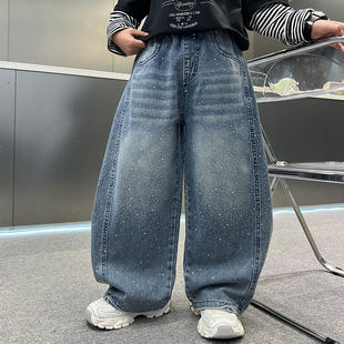 帅气男孩休闲长裤 中大童宽松韩版 街舞 渐变牛仔裤 春秋男童2026新款