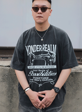 【往季清仓】YR 短袖系列 沙洗做旧印花日系复古宽松口袋基础通勤