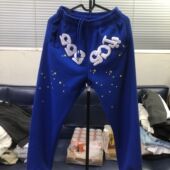 版 Sp55555比伯同款 发泡印花星星蓝色字母束脚裤 有套装 卫衣长裤 子