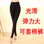 套棉裤的裤皮高腰冰丝光面滑料单层踩脚蹬女外穿裤弹力罩裤加大码