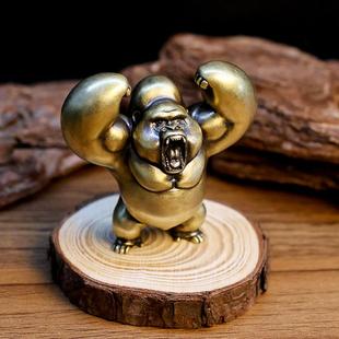 不二马大叔怒吼大猩猩黄铜摆件手把件站立大猩猩书房办公桌面摆饰