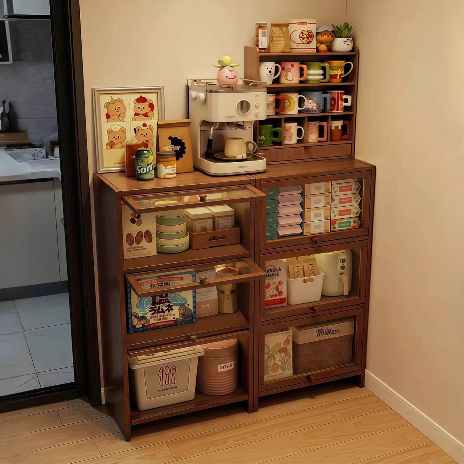 转角收纳柜家用柜子落地防尘展示柜墙角美式复古储物柜客厅置物柜