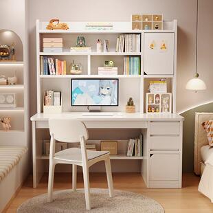 书桌书架一体桌二合一化妆桌初高中生学习桌靠墙带电脑桌2024新款
