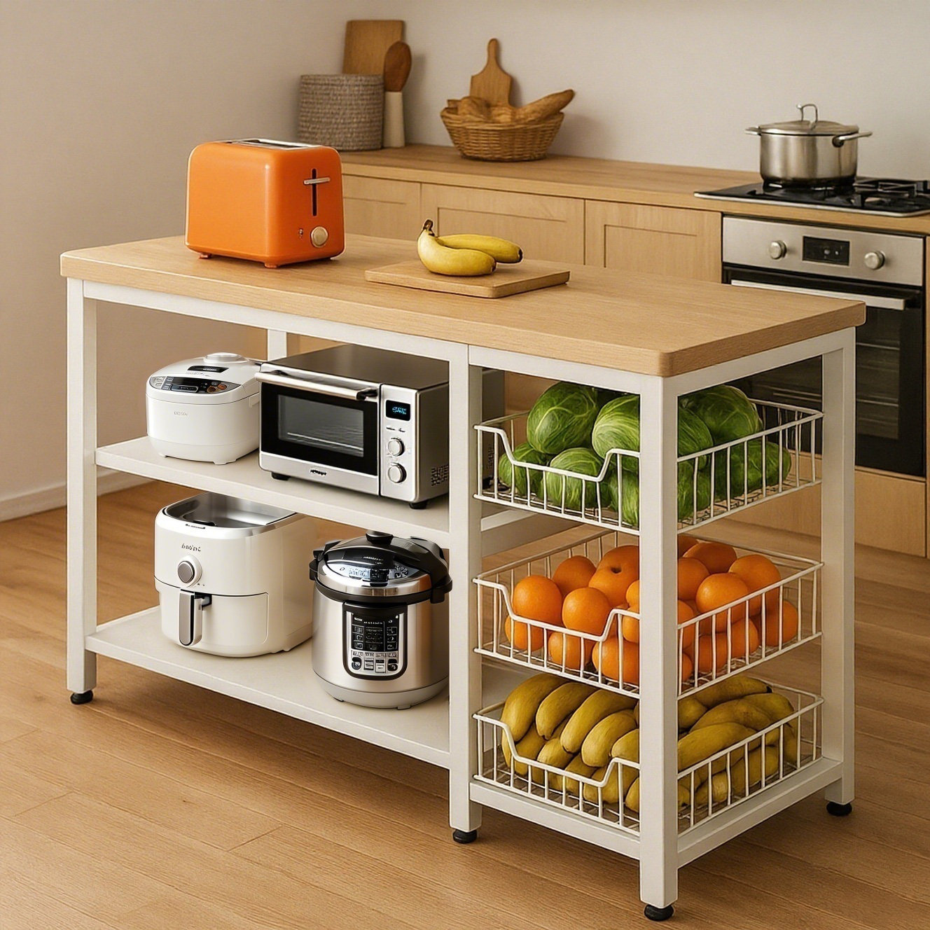 厨房置物架多层多功能落地切菜桌子工作台微波炉锅具收纳架子边柜,厨房/烹饪用具,厨房置物架/置物柜/角架,淘宝优惠券,粉丝福利购,淘宝优惠卷