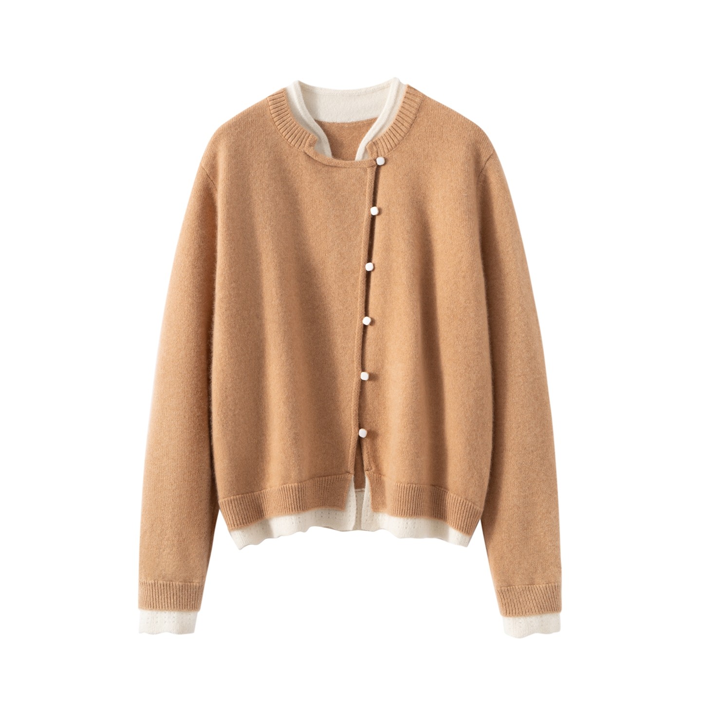 2025秋冬新款羊绒衫女100%纯山羊绒珍珠扣假两件气质开衫保暖外套,女装/女士精品,羊绒衫,淘宝优惠券,粉丝福利购,淘宝优惠卷