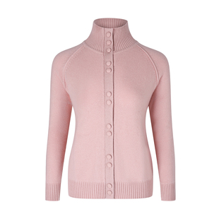 2025年秋冬新款100%羊绒高领单排扣女款简约气质高级感针织开衫