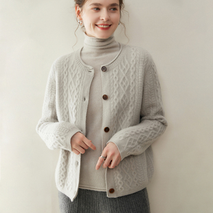 红色加厚羊绒开衫女100纯山羊绒圆领扣子宽松保暖针织衫毛衣外套