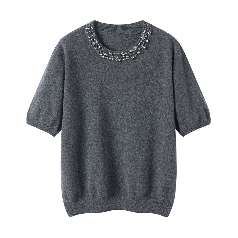 秋冬季薄款100%纯山羊绒衫女圆领钉钻宽松套头上衣短袖针织打底衫,女装/女士精品,羊绒衫,淘宝优惠券,粉丝福利购,淘宝优惠卷