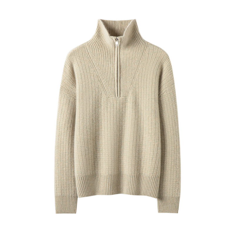高级感拉链半高领山羊绒衫女宽松通勤针织打底衫长袖加厚纯色,女装/女士精品,羊绒衫,淘宝优惠券,粉丝福利购,淘宝优惠卷