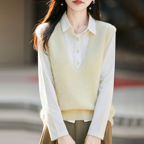 针织羊毛马甲背心女宽松2026秋新款V领毛衣无袖叠穿纯色坎肩百搭