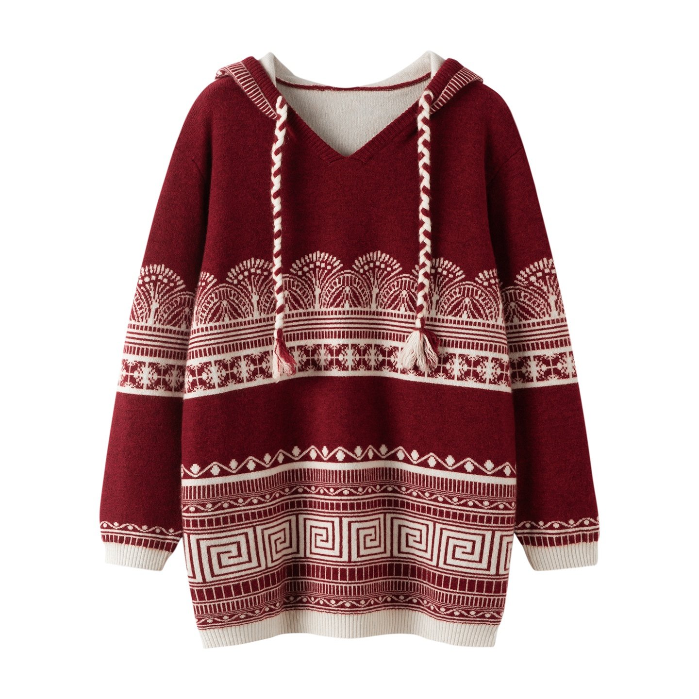 秋冬新款100%纯山羊绒衫女中长款连帽宽松慵懒复古拼色针织打底衫,女装/女士精品,羊绒衫,淘宝优惠券,粉丝福利购,淘宝优惠卷