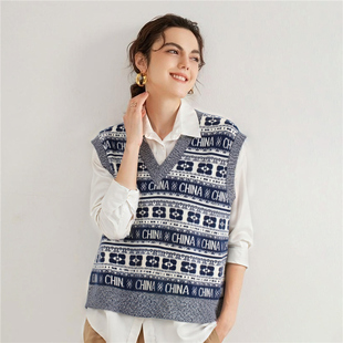 秋冬新款加厚100%纯山羊绒衫女V领针织马甲宽松慵懒风毛衣背心