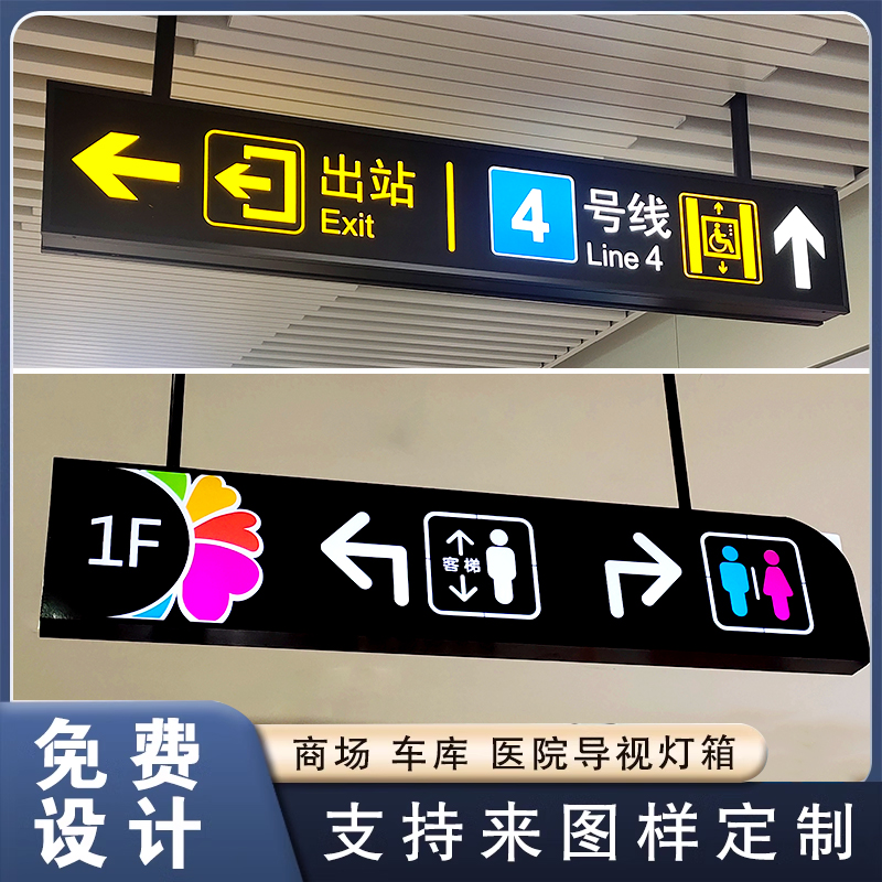 商场吊牌灯箱指示牌悬挂医院超市地下车库导向牌镂空发光双面灯箱