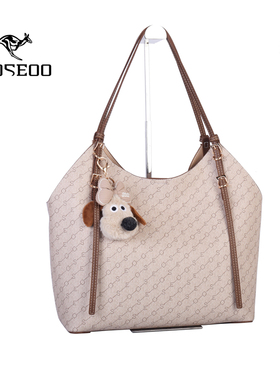 袋鼠女包2026新款印花托特包高级手提包狗狗挂饰单肩斜挎包77572