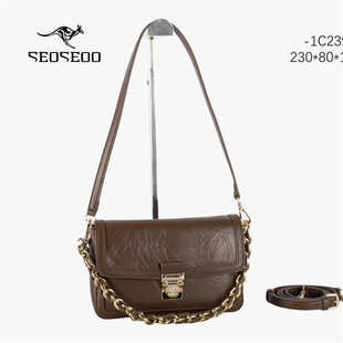 SEOSEOO九州袋鼠2025新款褶皱锁扣小方包链条装饰单肩斜挎包小众