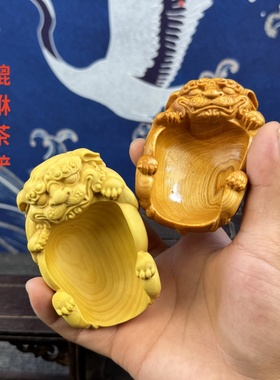 崖柏木雕刻貔貅茶则茶道茶铲茶勺文玩手把件盘玩物件工艺品装饰品