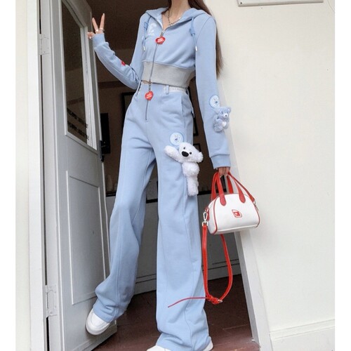 蓝色小熊运动套装女秋休闲两件套