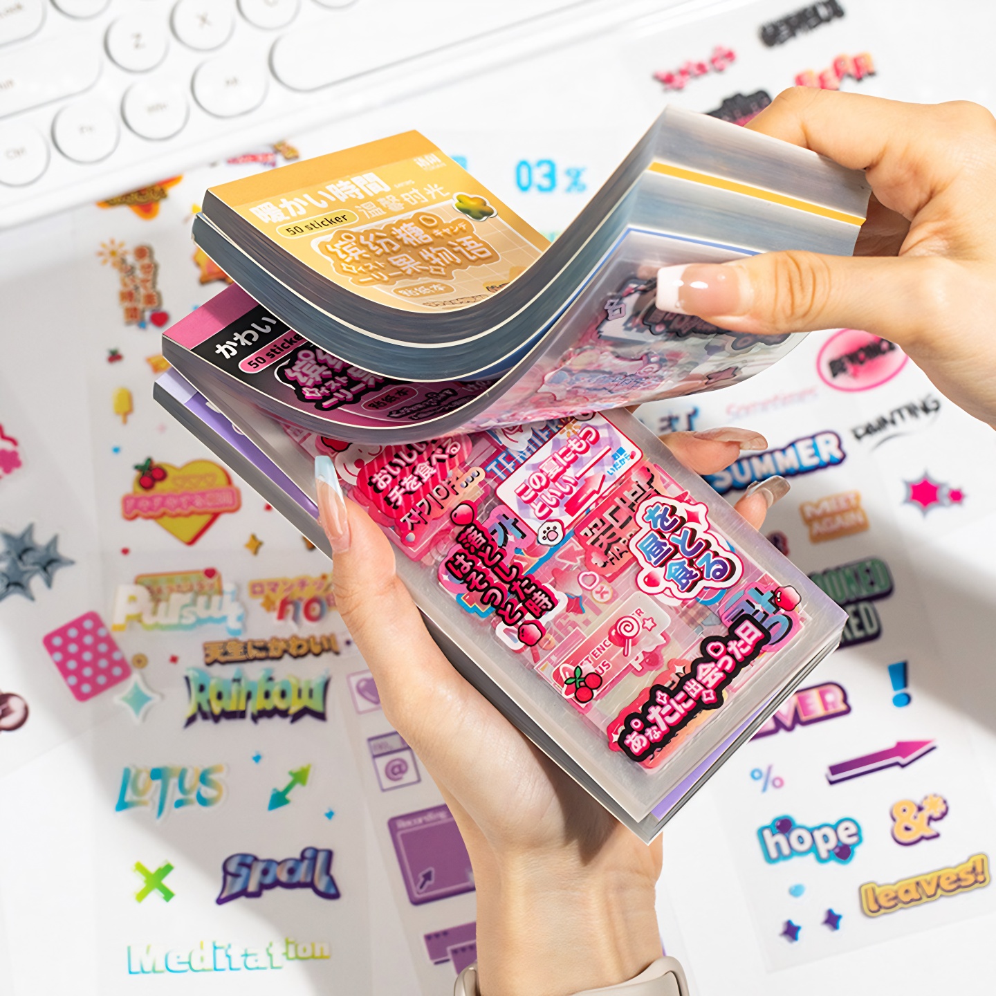 缤纷糖果盐甜系英文贴纸本切膜文字手帐装饰贴画手账素材贴纸书