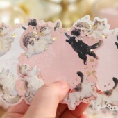 喵比乌斯环三享装 浮雕烫金便签纸手帐素材猫咪异形留言便签卡 凸版