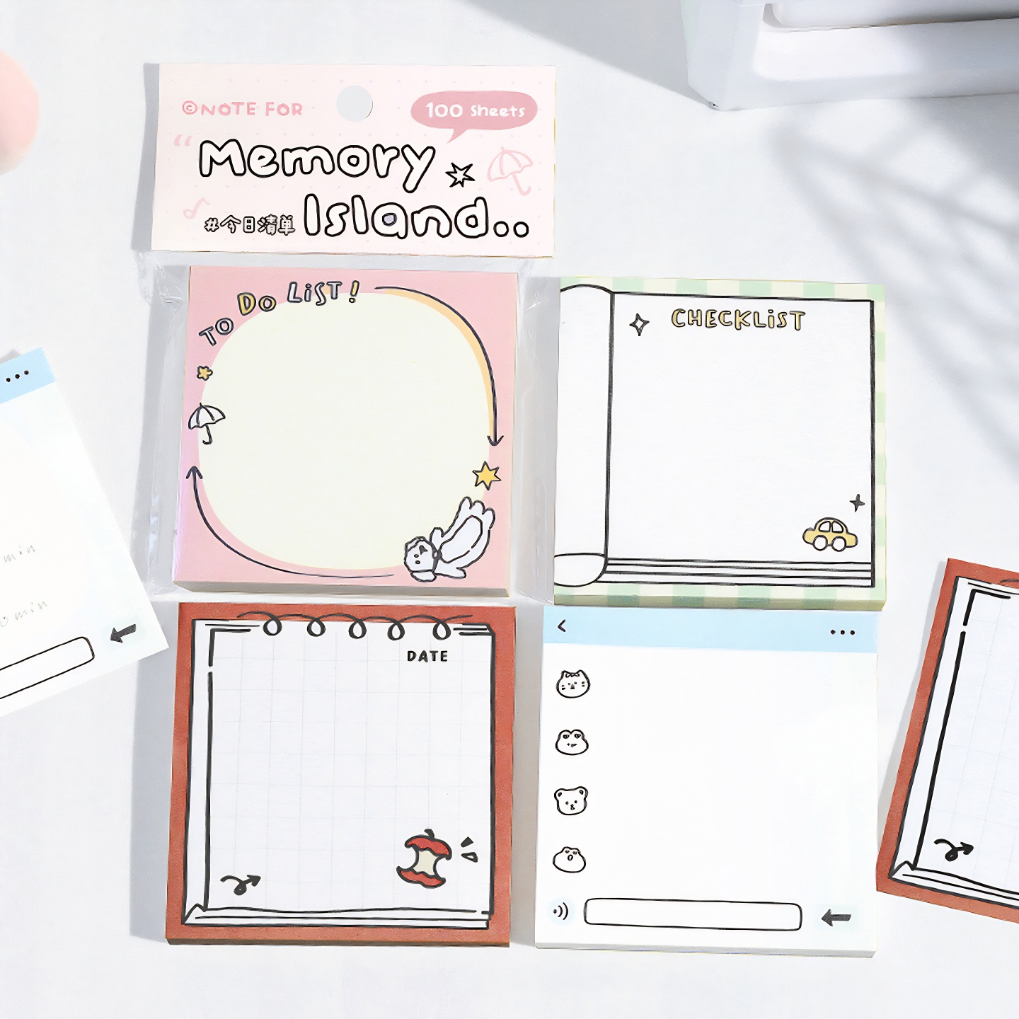 100张便签本记忆小岛日记可爱便签纸无粘性diy记事留言方砖便条纸