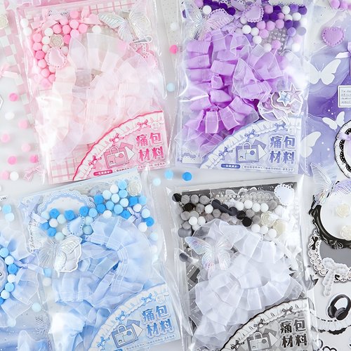 萌谷扎包丝带蕾丝diy痛包材料谷美贴纸素材纸背景纸紫色蓝色扎板