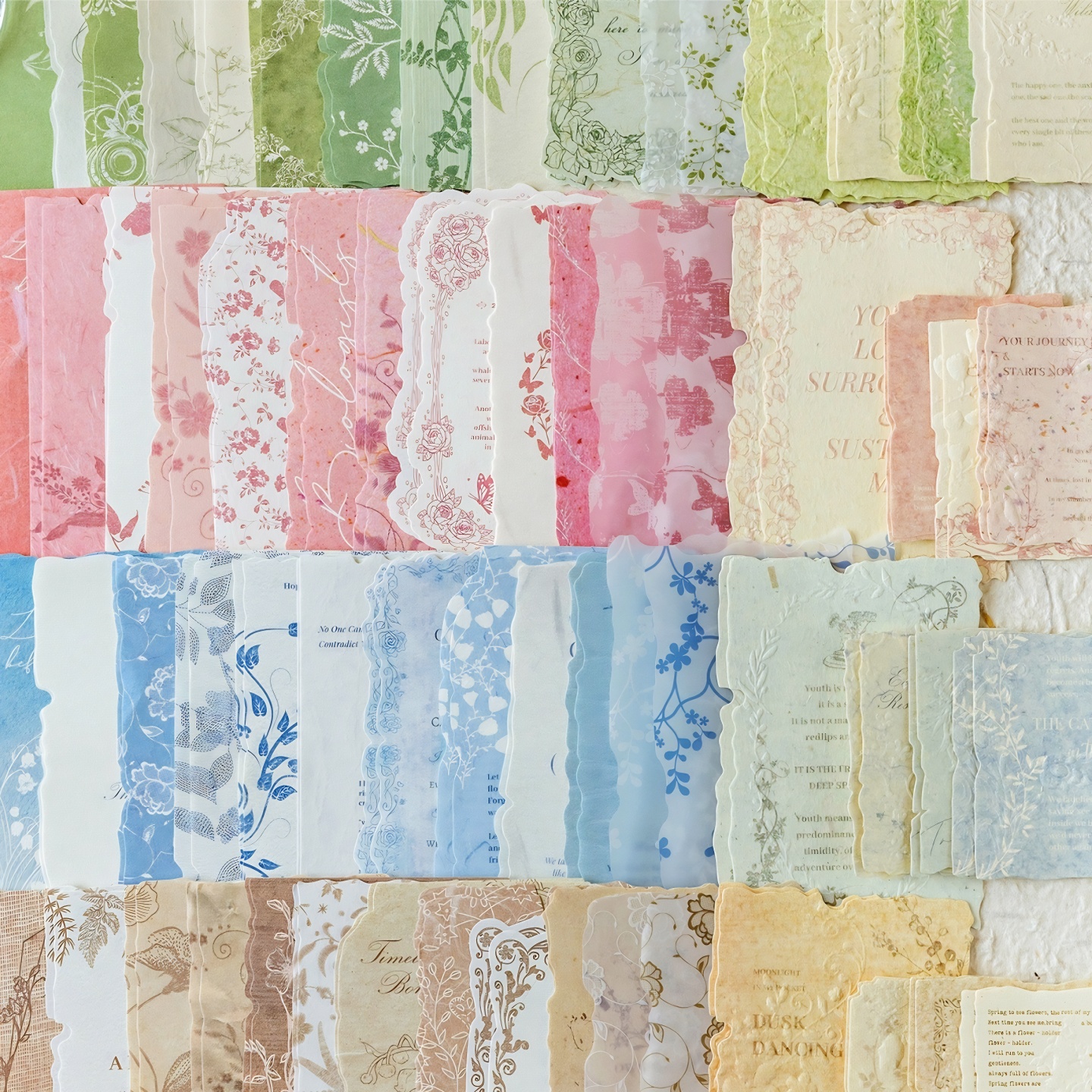 陌墨复古便签纸花枝语凸版浮雕混合特种纸材质手帐装饰素材便签