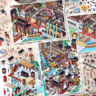 infeelme今日营业中第三十四弹小屋场景微缩古风造景贴纸大号贴画