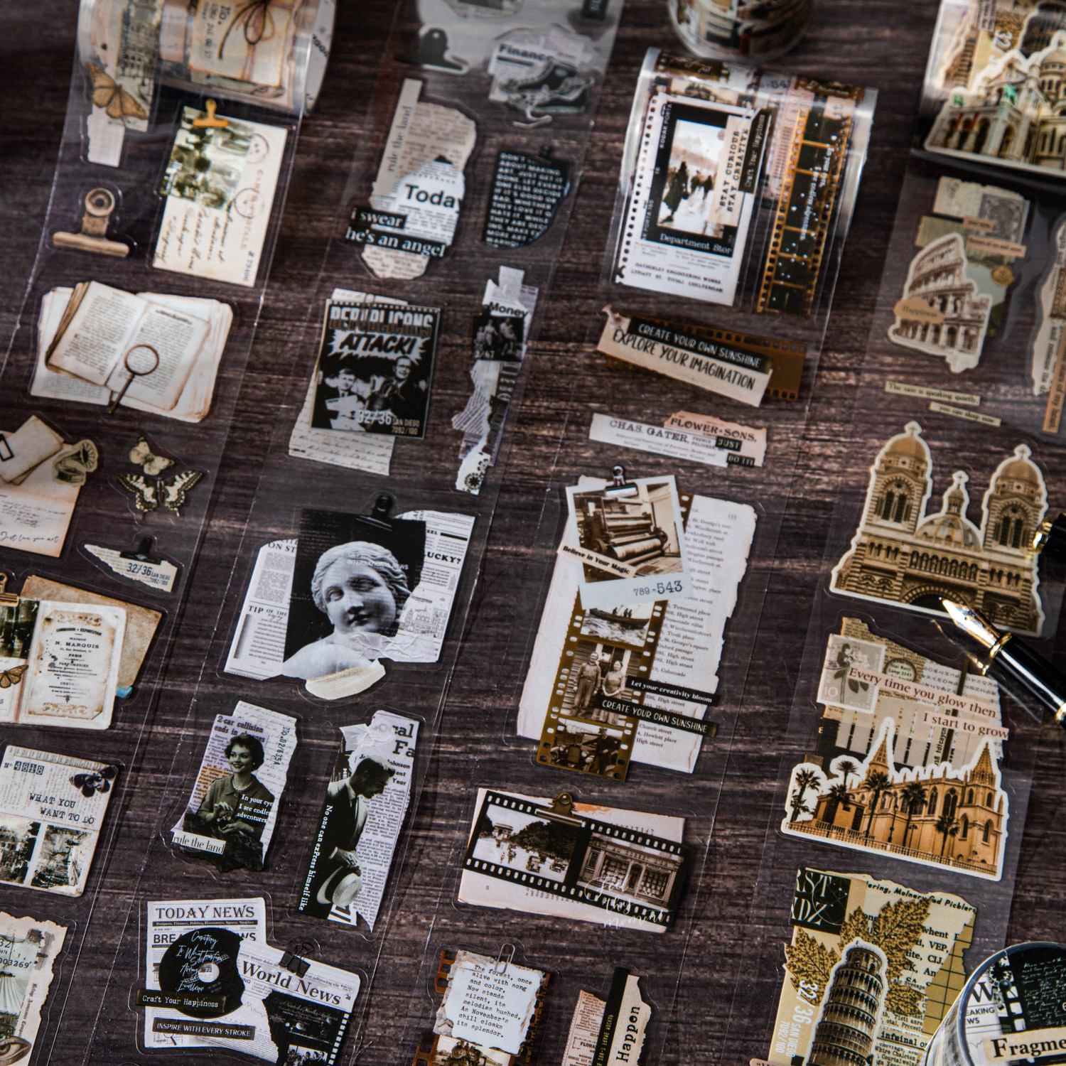 碎片拾记模切手帐pet透明胶带美式复古拼贴欧洲手账素材装饰贴纸,文具电教/文化用品/商务用品,胶带/胶纸/胶条,淘宝优惠券,粉丝福利购,淘宝优惠卷