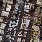 碎片拾记模切手帐pet透明胶带美式 复古拼贴欧洲手账素材装 饰贴纸