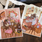 纸迹旧时书案复古手作造景贴纸大号高难度场景微缩3d小屋解压贴画