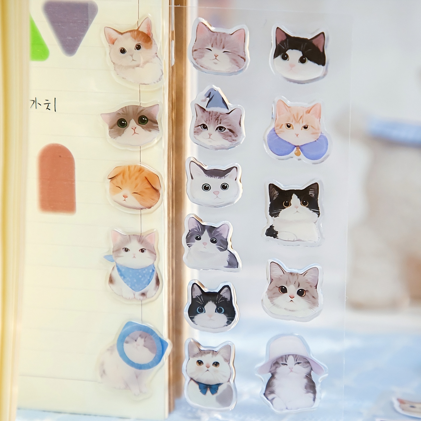 呆头呆脑平张滴胶立体贴纸小狗猫咪线条风喵星人可爱手账素材贴画