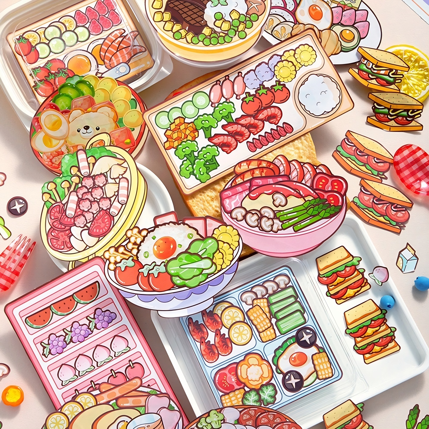 芯陌美食拼盘摆盘收纳造景贴贴乐diy游戏贴纸本免裁剪儿童贴纸书