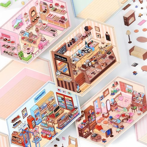 papermore小角落PET2.5D造景贴纸大号微缩场景3d立体小屋贴画收纳