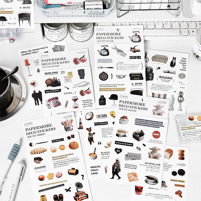 周末等待可爱人物手帐贴纸ins风手账素材造景景物咕卡贴画高颜值