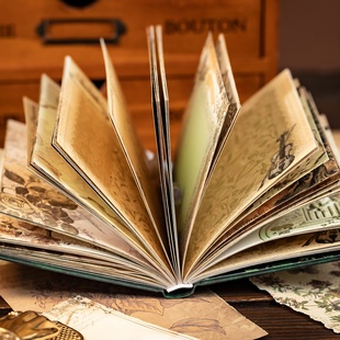 语闲世纪赞歌可书写艺术垃圾手账本复古素材牛皮纸彩页旅行手帐本