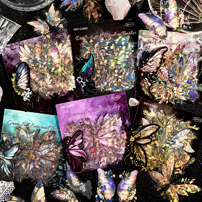 凌空晶翼冰晶PET透明防水手帐贴纸复古手账素材装饰立体贴画