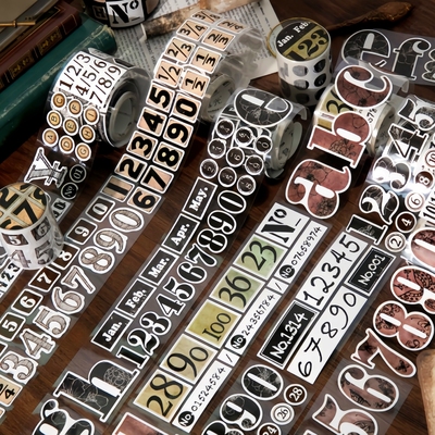 第七页序云特油模切手帐胶带美式复古字母数字手账素材装饰贴纸