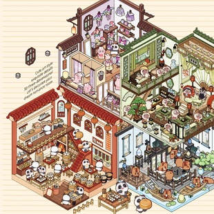 韩系场景微缩芯陌造景贴纸立体小屋房间场景收纳帖纸解压玩具贴画