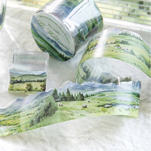 向山海走去水彩山川异形手帐PET胶带风景造景森林山间diy装饰贴纸
